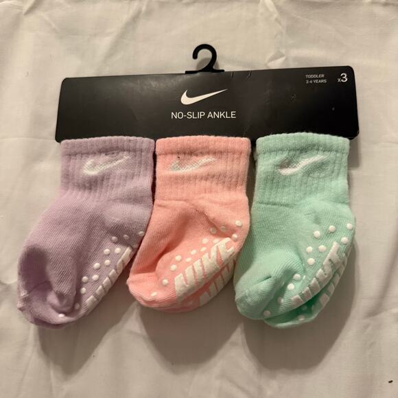 Nike Other - Nike Toddler 3 Pk Purple Pink Green Ankle No Slip Embroidery Logo Socks Size 2-4